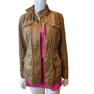 Tommy Hilfiger Women's Military Jacket With Gold Snaps Long Sleeve Tan Camel S/P